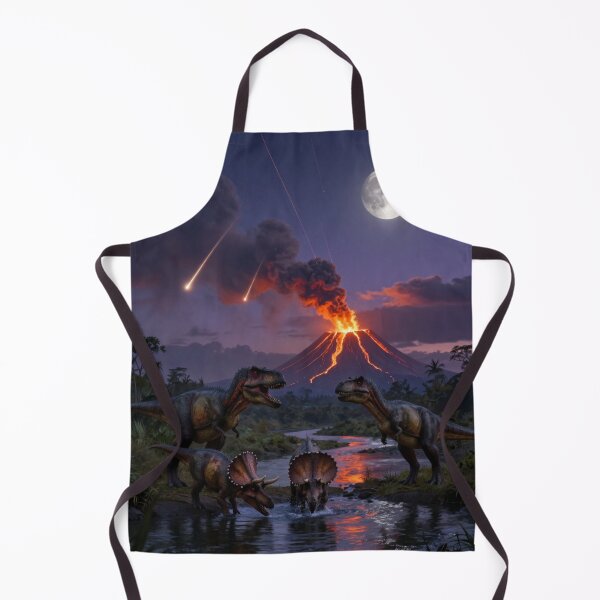 Item preview, Prehistoric Apocalypse – T-Rex, Triceratops & Erupting Volcano Under a Meteor Shower designed and sold by Meteor Mercher Shop.