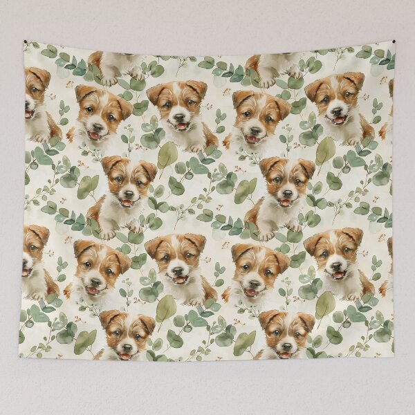 Item preview, Jack Russell puppy watercolor with eucalyptus designed and sold by Ginetta0815.