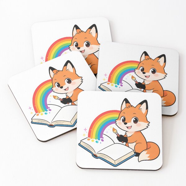 Item preview, Cute Red Fox Painting a Rainbow with a Brush Cartoon Back to School Sticker designed and sold by OksArtStudio.
