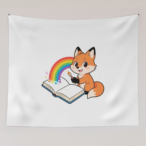 Item preview, Cute Red Fox Painting a Rainbow with a Brush Cartoon Back to School Sticker designed and sold by OksArtStudio.