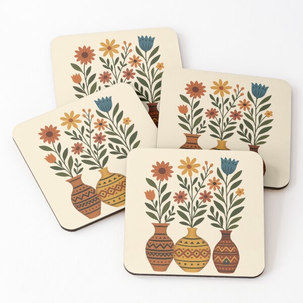Item preview, Boho Wildflower Vase Collection | Folk Art Botanical Illustration designed and sold by ZanyPaintbrush.