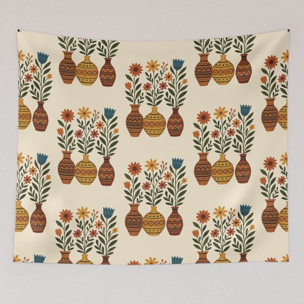 Item preview, Boho Wildflower Vase Collection | Folk Art Botanical Illustration designed and sold by ZanyPaintbrush.