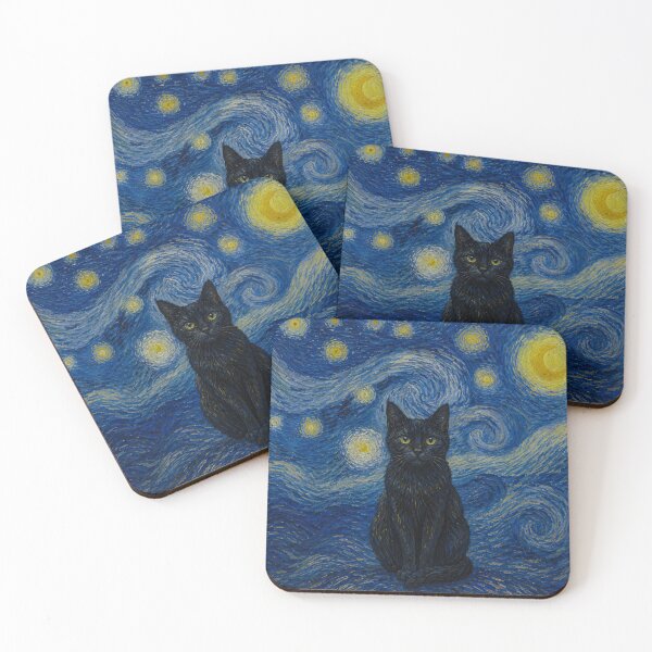 Item preview, Vincent van Gogh Starry Night Black Cat Famous Painting Parody designed and sold by UtArt.