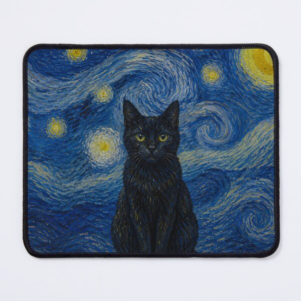 Item preview, Vincent van Gogh Starry Night Black Cat Famous Painting Parody designed and sold by UtArt.