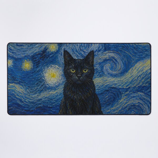 Item preview, Vincent van Gogh Starry Night Black Cat Famous Painting Parody designed and sold by UtArt.
