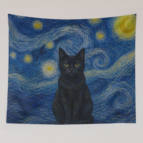 Item preview, Vincent van Gogh Starry Night Black Cat Famous Painting Parody designed and sold by UtArt.