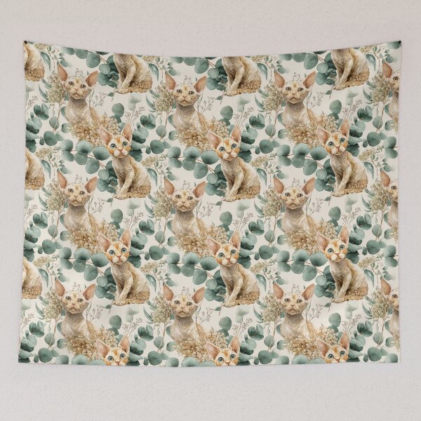 Item preview, Devon Rex cat with eucalyptus pattern designed and sold by Ginetta0815.