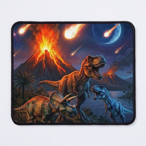 Item preview, Dinosaur Cataclysm – T-Rex, Triceratops & Meteor Storm with Erupting Volcano designed and sold by Meteor Mercher Shop.