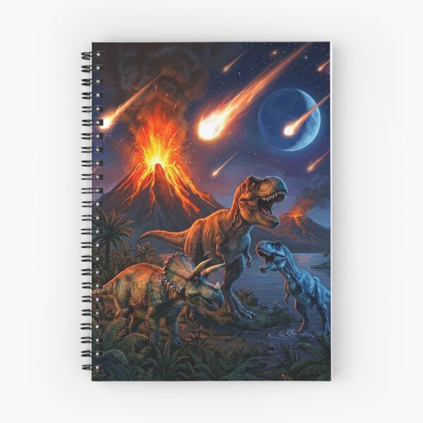 Item preview, Dinosaur Cataclysm – T-Rex, Triceratops & Meteor Storm with Erupting Volcano designed and sold by Meteor Mercher Shop.