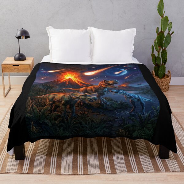 Item preview, Dinosaur Cataclysm – T-Rex, Triceratops & Meteor Storm with Erupting Volcano designed and sold by Meteor Mercher Shop.