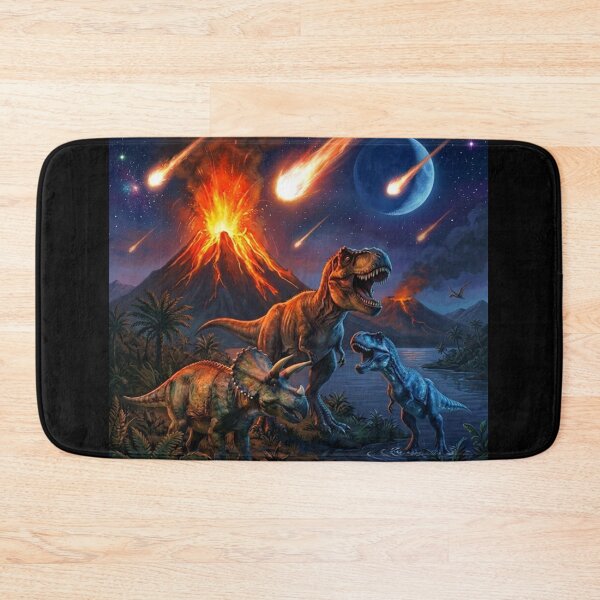 Item preview, Dinosaur Cataclysm – T-Rex, Triceratops & Meteor Storm with Erupting Volcano designed and sold by Meteor Mercher Shop.