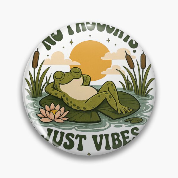 Aperçu de l'œuvre No Thoughts Just Vibes Frog Sticker | Cute Retro Frog Aesthetic créée et vendue par StickRise.