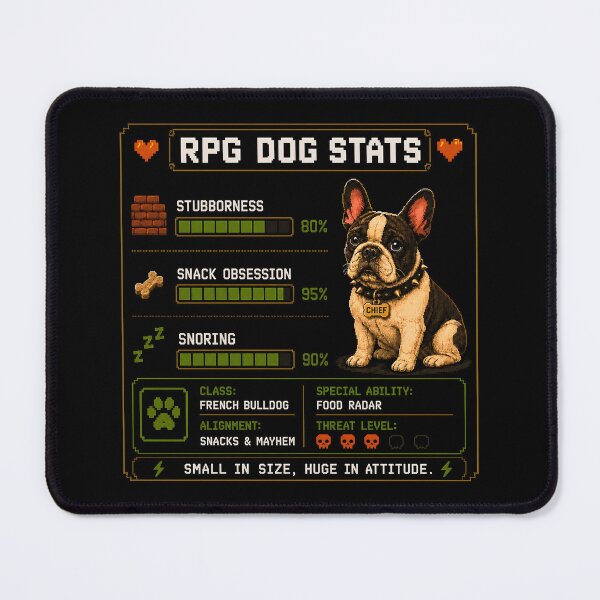 Item preview, Funny French Bulldog RPG Stats Retro Gamer Dog designed and sold by PixelBlob.