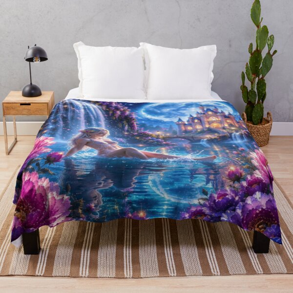 Item preview, Fantasy Duvet Cover | Elven Bedding | Fairy Bedroom Decor | Moonlit Lotus Garden designed and sold by DigiArt8Design.