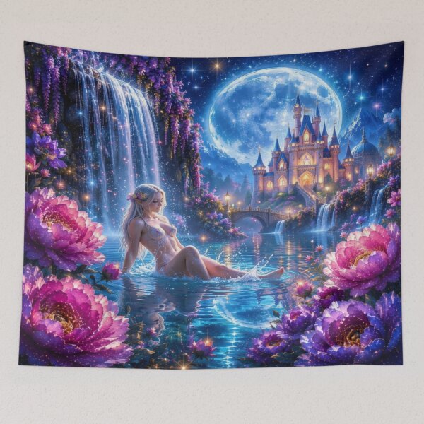 Item preview, Fantasy Duvet Cover | Elven Bedding | Fairy Bedroom Decor | Moonlit Lotus Garden designed and sold by DigiArt8Design.