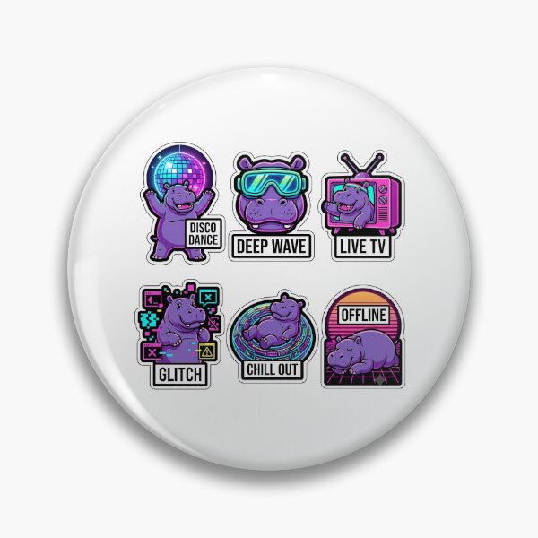 Item preview, Retro Vaporwave Hippo Sticker Pack - Vintage Neon & Heavy Puns designed and sold by SimpleP.