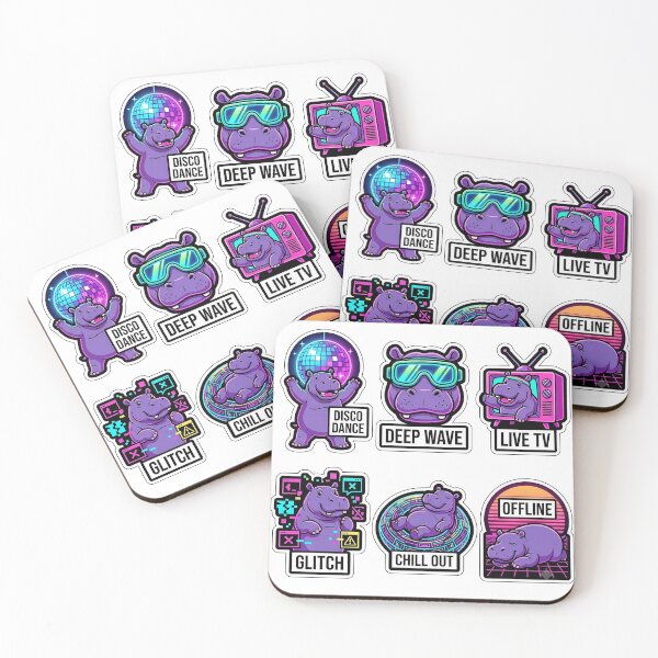 Item preview, Retro Vaporwave Hippo Sticker Pack - Vintage Neon & Heavy Puns designed and sold by SimpleP.