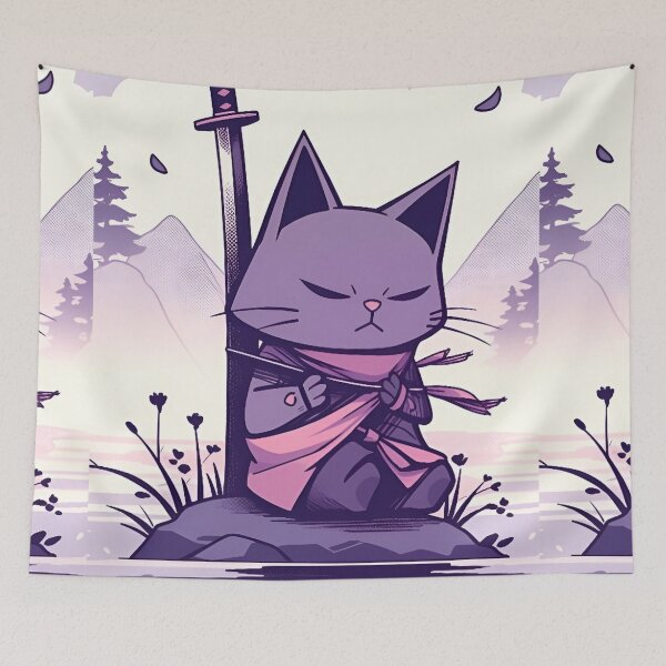 Item preview, Zen Samurai Cat Meditation – Cute Kawaii Ninja Kitty with Katana Japanese Anime Style Art designed and sold by Dyan4.