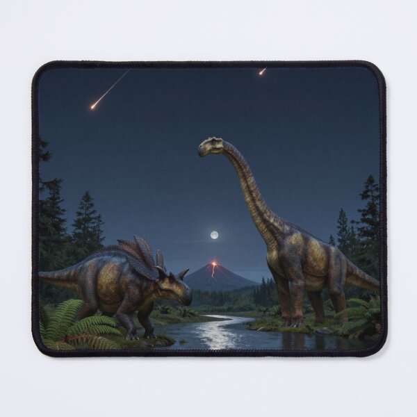 Item preview, Moonlit Dinosaurs – Triceratops & Brachiosaurus Beneath a Meteor Shower designed and sold by Meteor Mercher Shop.