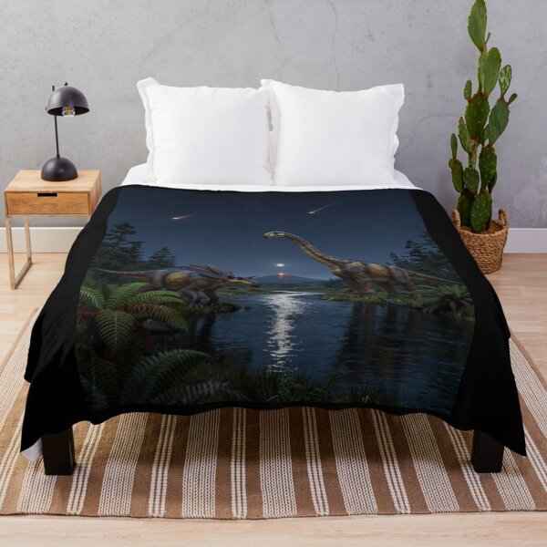 Item preview, Moonlit Dinosaurs – Triceratops & Brachiosaurus Beneath a Meteor Shower designed and sold by Meteor Mercher Shop.