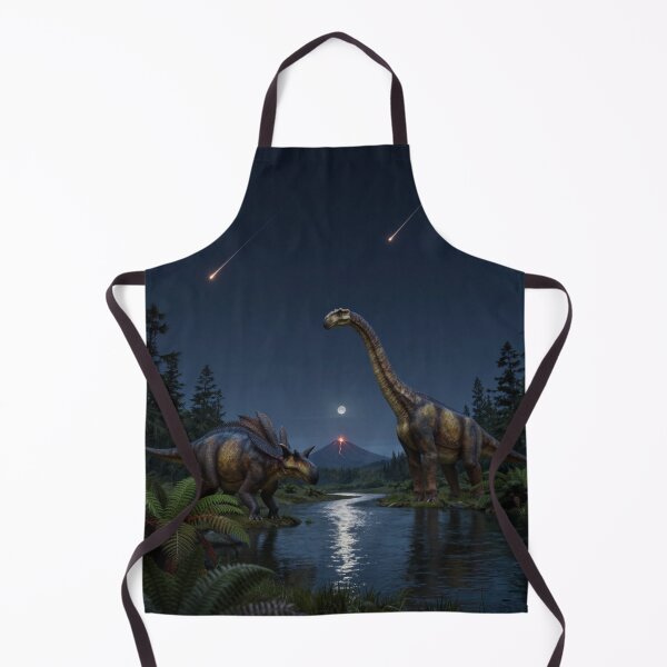Item preview, Moonlit Dinosaurs – Triceratops & Brachiosaurus Beneath a Meteor Shower designed and sold by Meteor Mercher Shop.