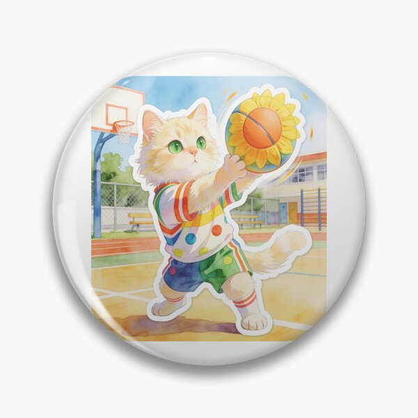 Item preview, Cute Cat Playing Basketball with a Sunflower Ball Cartoon Sports Sticker designed and sold by OksArtStudio.