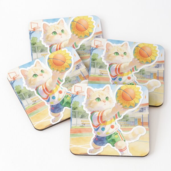 Item preview, Cute Cat Playing Basketball with a Sunflower Ball Cartoon Sports Sticker designed and sold by OksArtStudio.