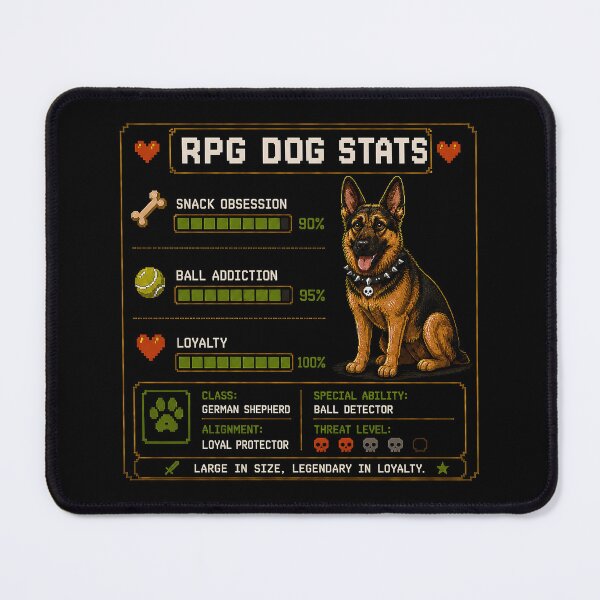 Item preview, Funny German Shepherd RPG Stats Pixel Gamer Dog designed and sold by PixelBlob.
