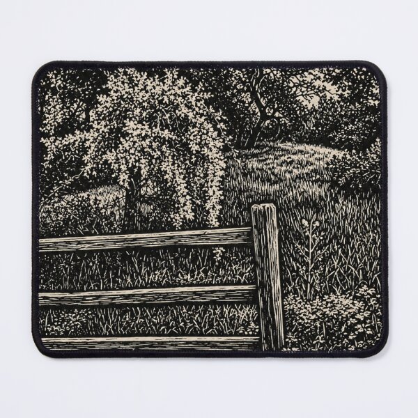 Item preview, Wooden Fence on Grassy Hill | Rural Linocut designed and sold by Linoluca.