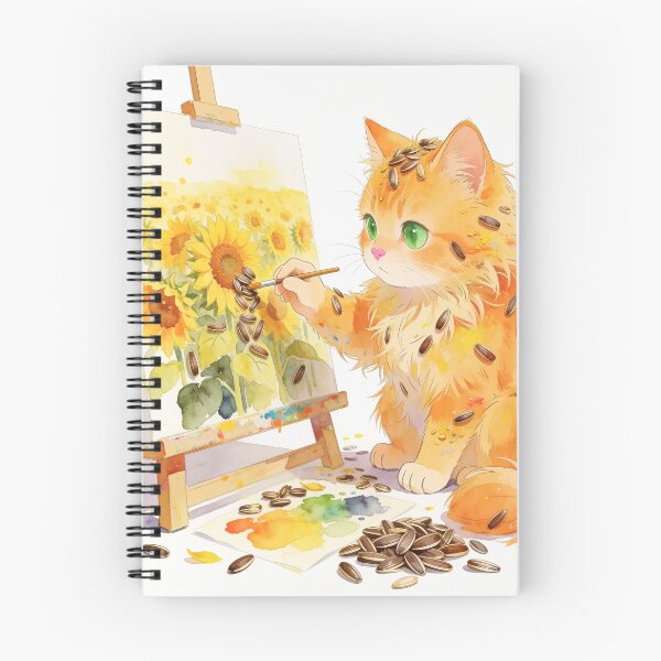 Item preview, Cute Ginger Cat Painting a Sunflower Masterpiece Cartoon Artist Sticker designed and sold by OksArtStudio.