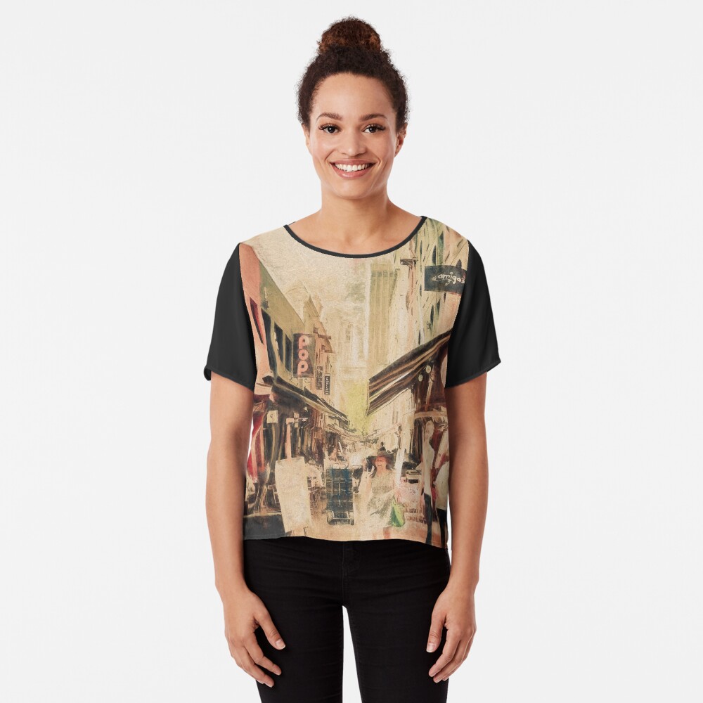 Hardware Lane, Melbourne Australia (digital painting) Chiffon Top