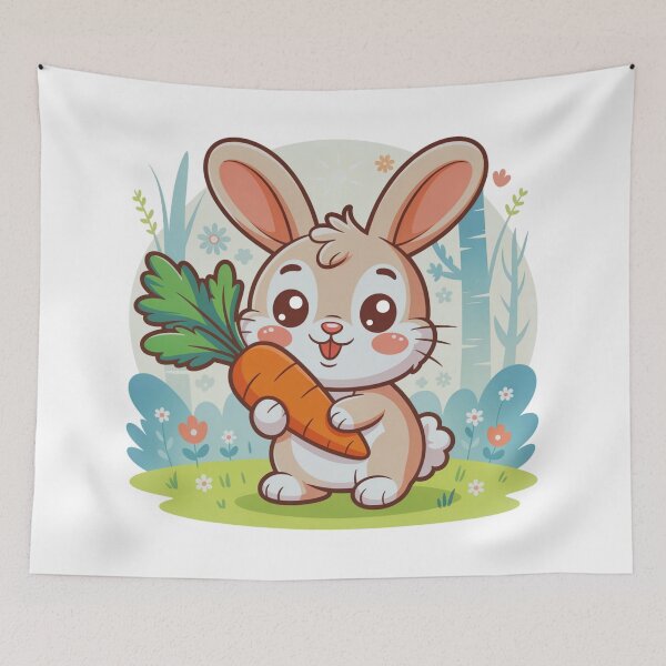 Item preview, Kawaii Forest Bunny – Cute Rabbit Holding a Carrot designed and sold by GabeMountainArt.