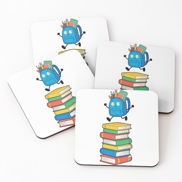 Item preview, Cute Blue Backpack Jumping Over a Stack of Books Cartoon Back to School Sticker designed and sold by OksArtStudio.