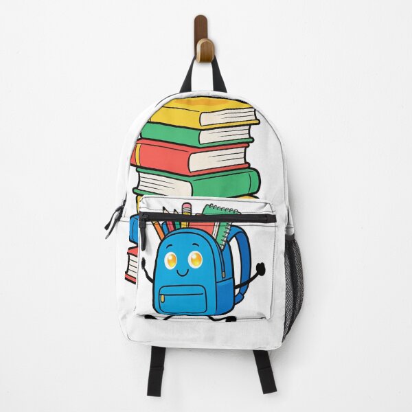 Item preview, Cute Blue Backpack Jumping Over a Stack of Books Cartoon Back to School Sticker designed and sold by OksArtStudio.