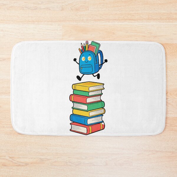 Item preview, Cute Blue Backpack Jumping Over a Stack of Books Cartoon Back to School Sticker designed and sold by OksArtStudio.
