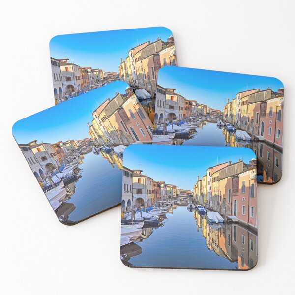 Item preview, Chioggia cityscape with narrow water canal Vena with moored multicolored boats between old colorful buildings,Veneto Region, Italy designed and sold by goceris.