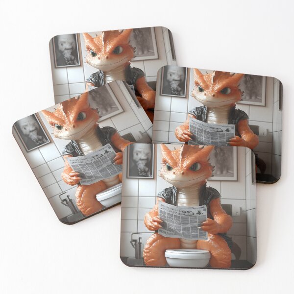 Item preview, Dragon newspaper toilet restroom orange creature comedy fantasy designed and sold by earlobejerk.