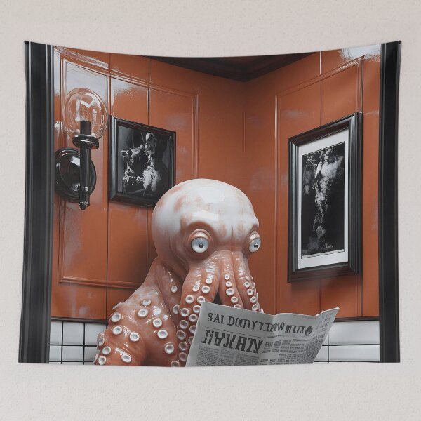 Item preview, Octopus Toilet Restroom Newspaper Orange Tiles Bathroom Humor designed and sold by earlobejerk.
