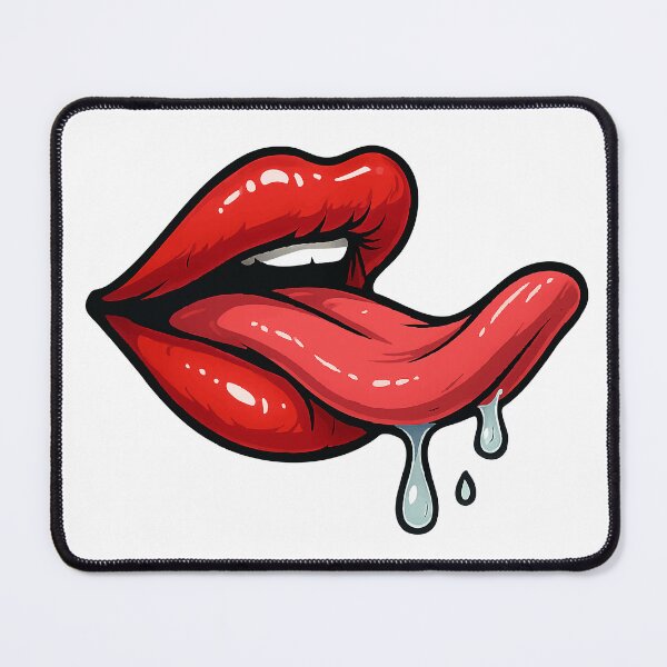 Item preview, Cartoon red lips sticking out tongue with saliva drops in 90s aesthetic style designed and sold by ingapv.