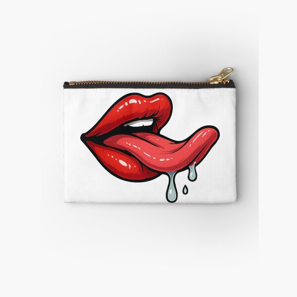 Item preview, Cartoon red lips sticking out tongue with saliva drops in 90s aesthetic style	 designed and sold by ingapv.