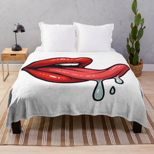 Item preview, Cartoon red lips sticking out tongue with saliva drops in 90s aesthetic style designed and sold by ingapv.