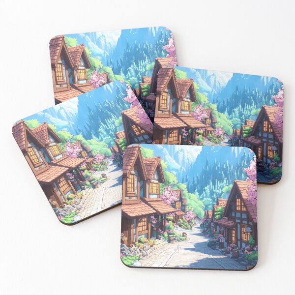Item preview, Japanese Landscape Quiet Village Street Sakura Mountain Morning designed and sold by earlobejerk.