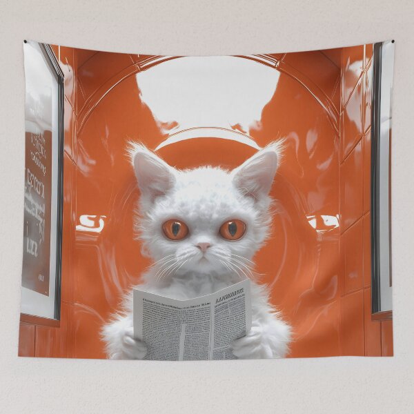 Item preview, Devon rex cat newspaper toilet orange restroom surreal humor designed and sold by earlobejerk.