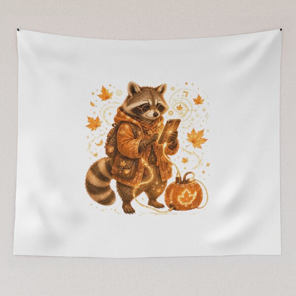 Item preview, Tech Raccoon Looking At Smartphone Steampunk Cyber Fall designed and sold by AQUILAKREO.