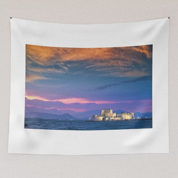 Item preview, Dramatic sunset over the castle Bourtzi in Nafplio, Peloponnese, Greece  designed and sold by goceris.