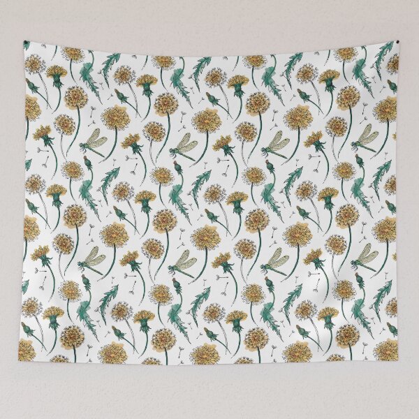 Item preview, Watercolor Dandelion Dragonfly Seamless Pattern designed and sold by NuvoraNest.