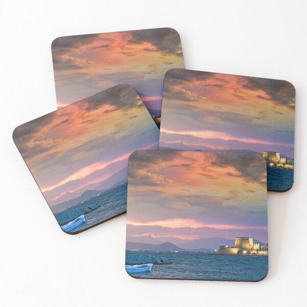 Item preview, Dramatic sunset over the castle Bourtzi in Nafplio, Greece  designed and sold by goceris.