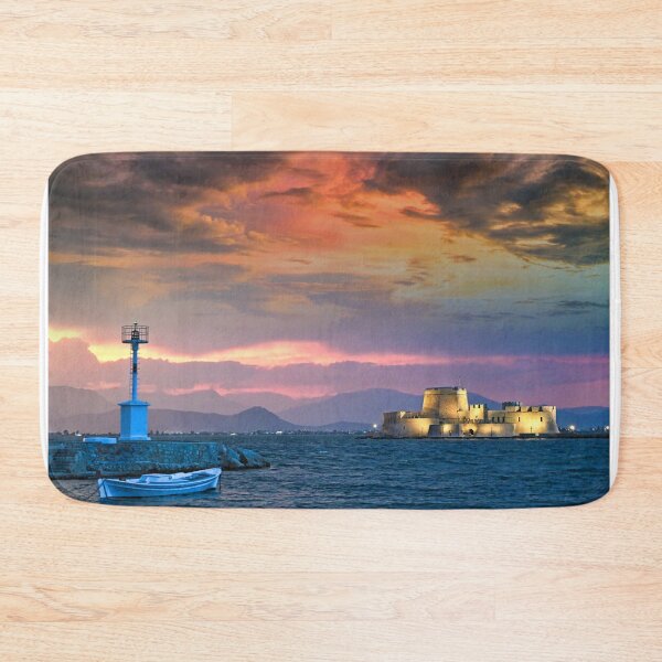 Item preview, Dramatic sunset over the castle Bourtzi in Nafplio, Greece  designed and sold by goceris.