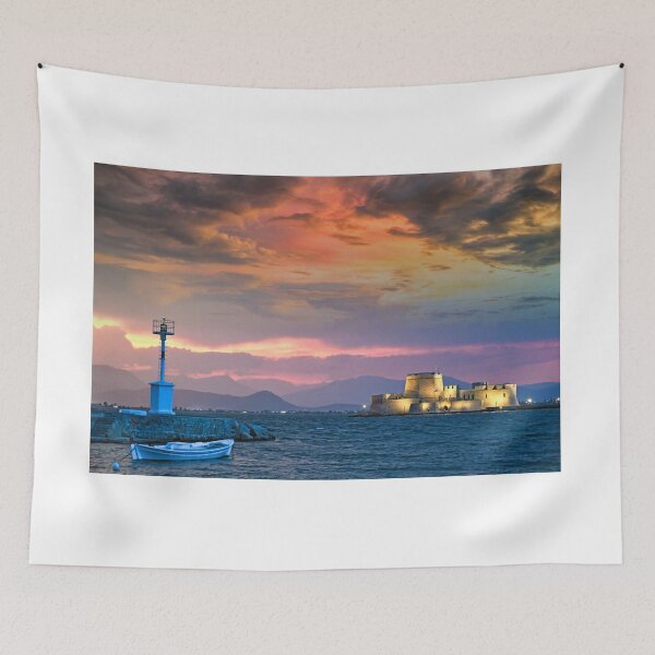 Item preview, Dramatic sunset over the castle Bourtzi in Nafplio, Greece  designed and sold by goceris.