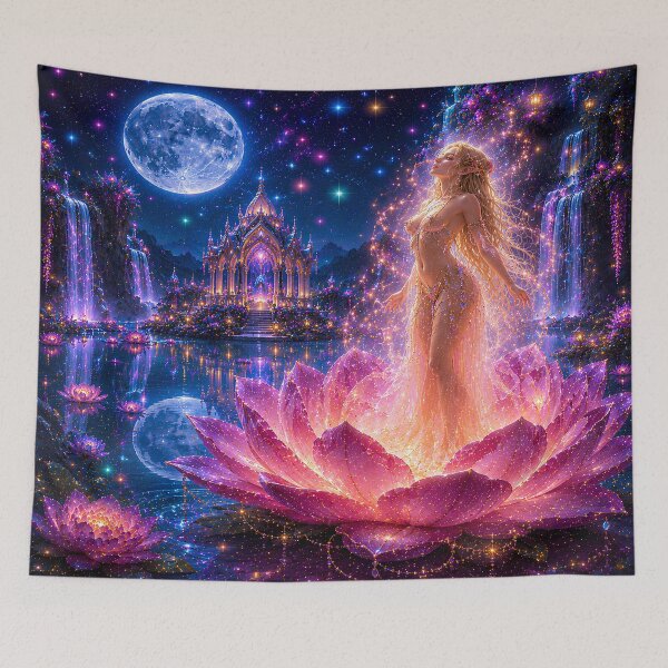 Item preview, Fantasy Duvet Cover | Elven Bedding | Fairy Bedroom Decor | Moonlit Lotus Garden    designed and sold by DigiArt8Design.